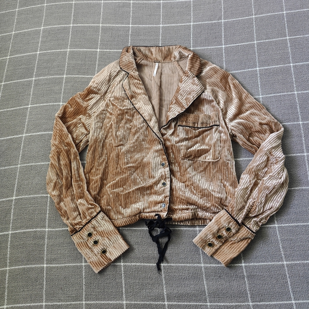 Free People Aspen Nights Velvet Button Down Long Sleeve Velour Blouse - Picture 3 of 9